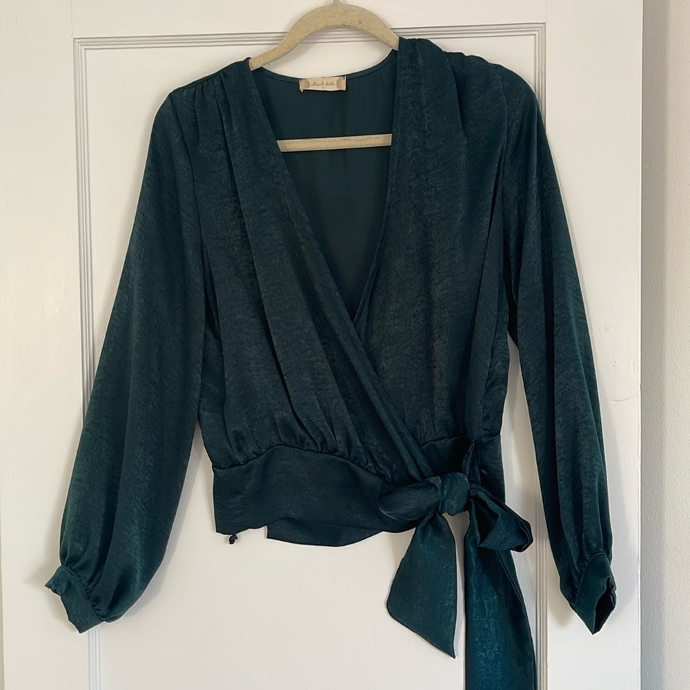 Emerald Green/Blue Wrap Blouse